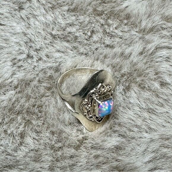 Fire Opal Sterling Ring Sz 7 -7.5 - Picture 3 of 5